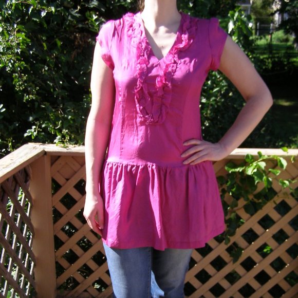 NEW Size M Kimchi Blue Fuchsia SILK Tunic dress - Picture 3 of 15